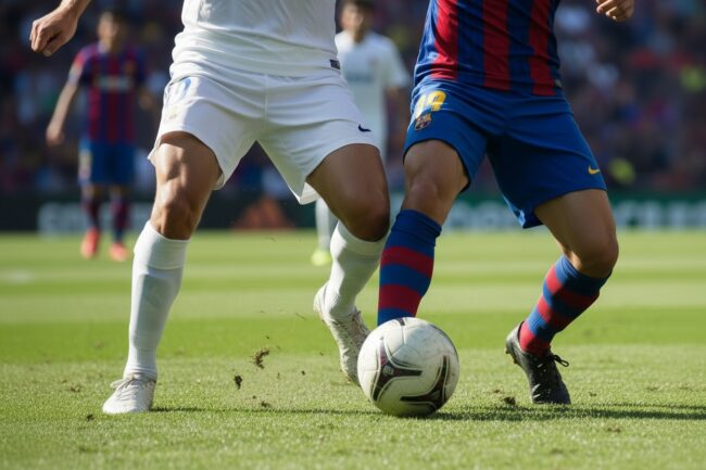 designgraphic_Two_soccer_players_in_action,_only_their_legs_visible._One_player_594fc057-3072-4c6c-955c-ce0285d385c7 el-clasico-real-madrid-barça-la-liga-25-26